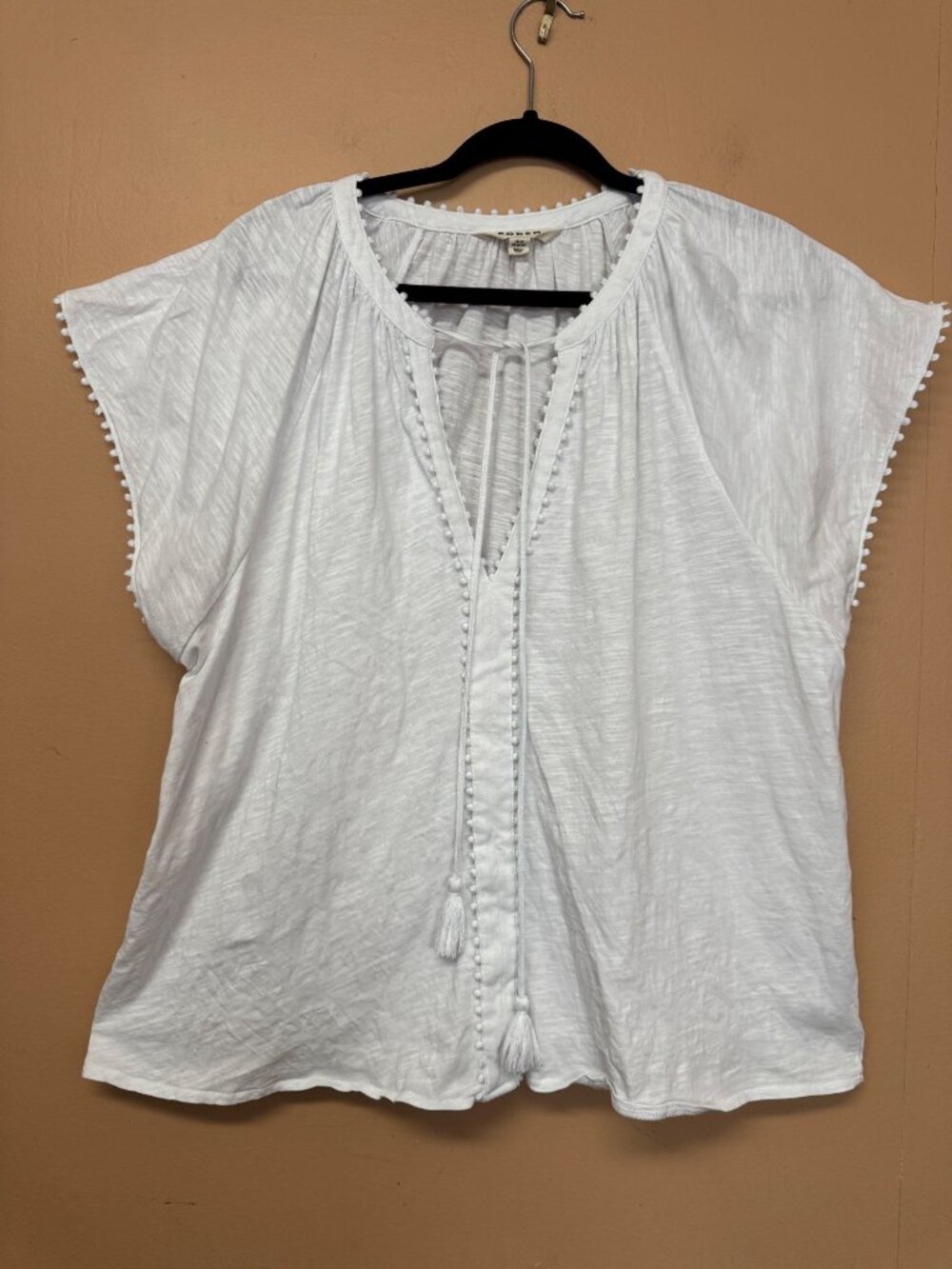 Boden Millie Boho Tassel Tie Short Sleeve Cotton Lightweight Blouse Top 20-22